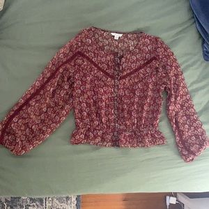 American Eagle Red Floral Blouse